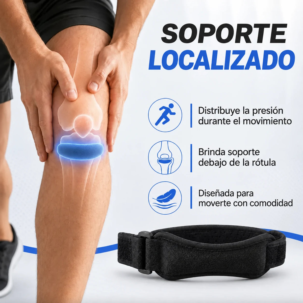 Soporte localizado debajo de la rótula durante el movimiento