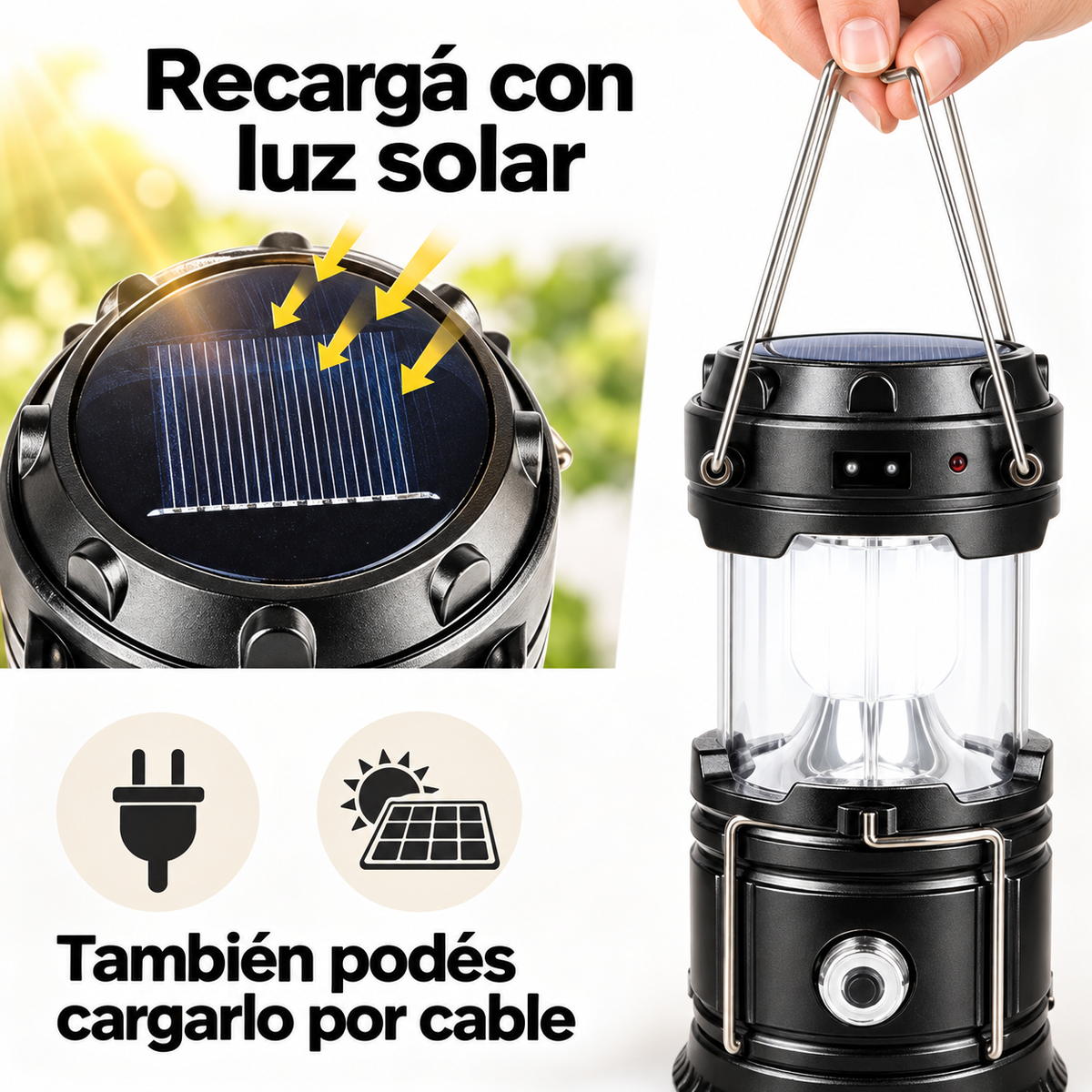 Farol LED Solar Extensible Recargable 2 en 1