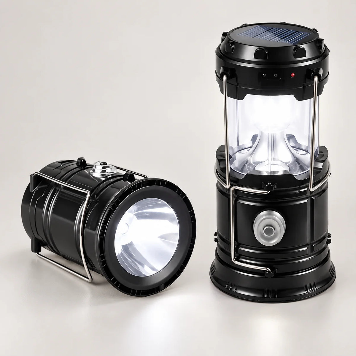 Farol LED solar extensible en forma de lámpara y linterna