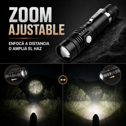 Zoom ajustable con haz concentrado y luz amplia