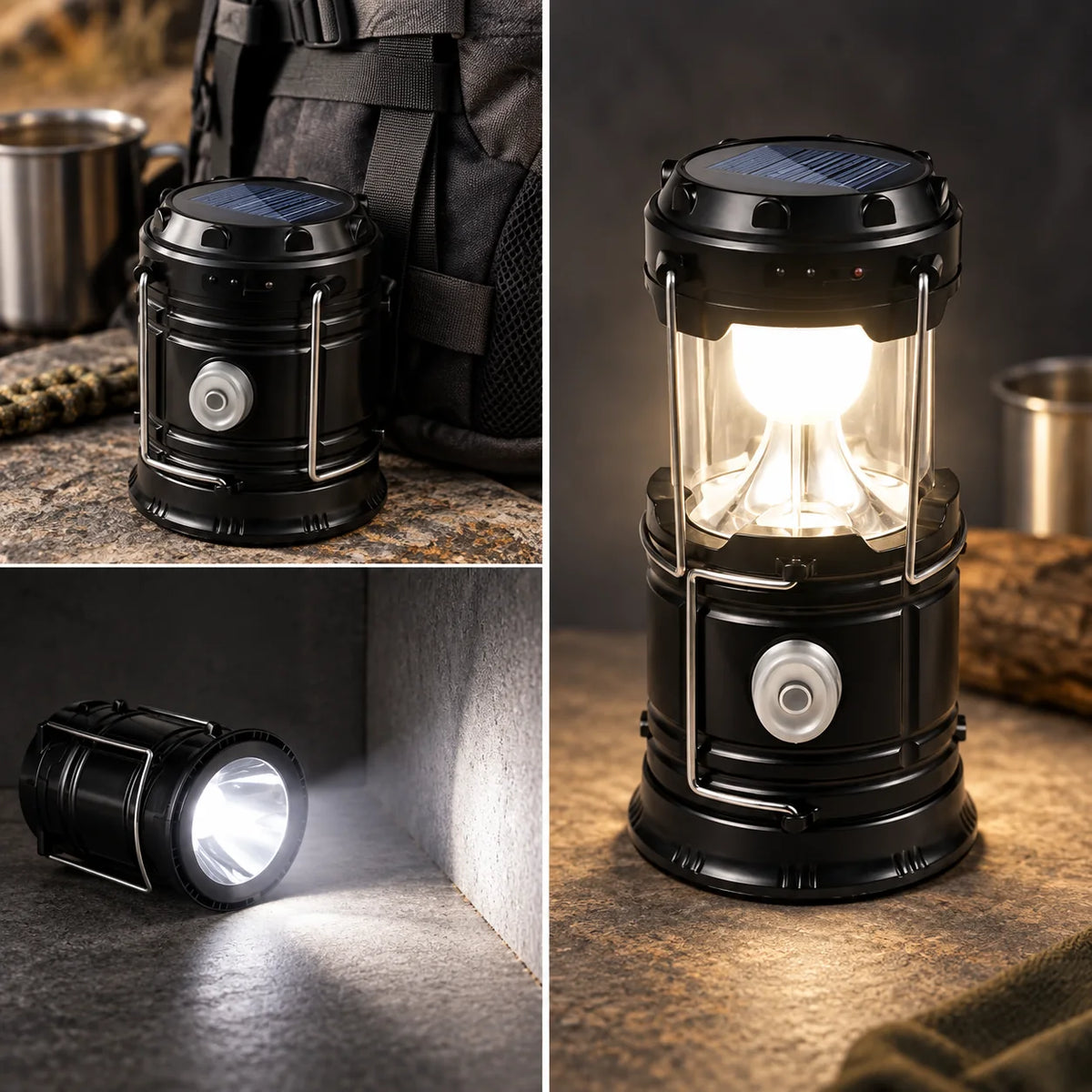 Farol plegable con luz de ambiente y linterna frontal