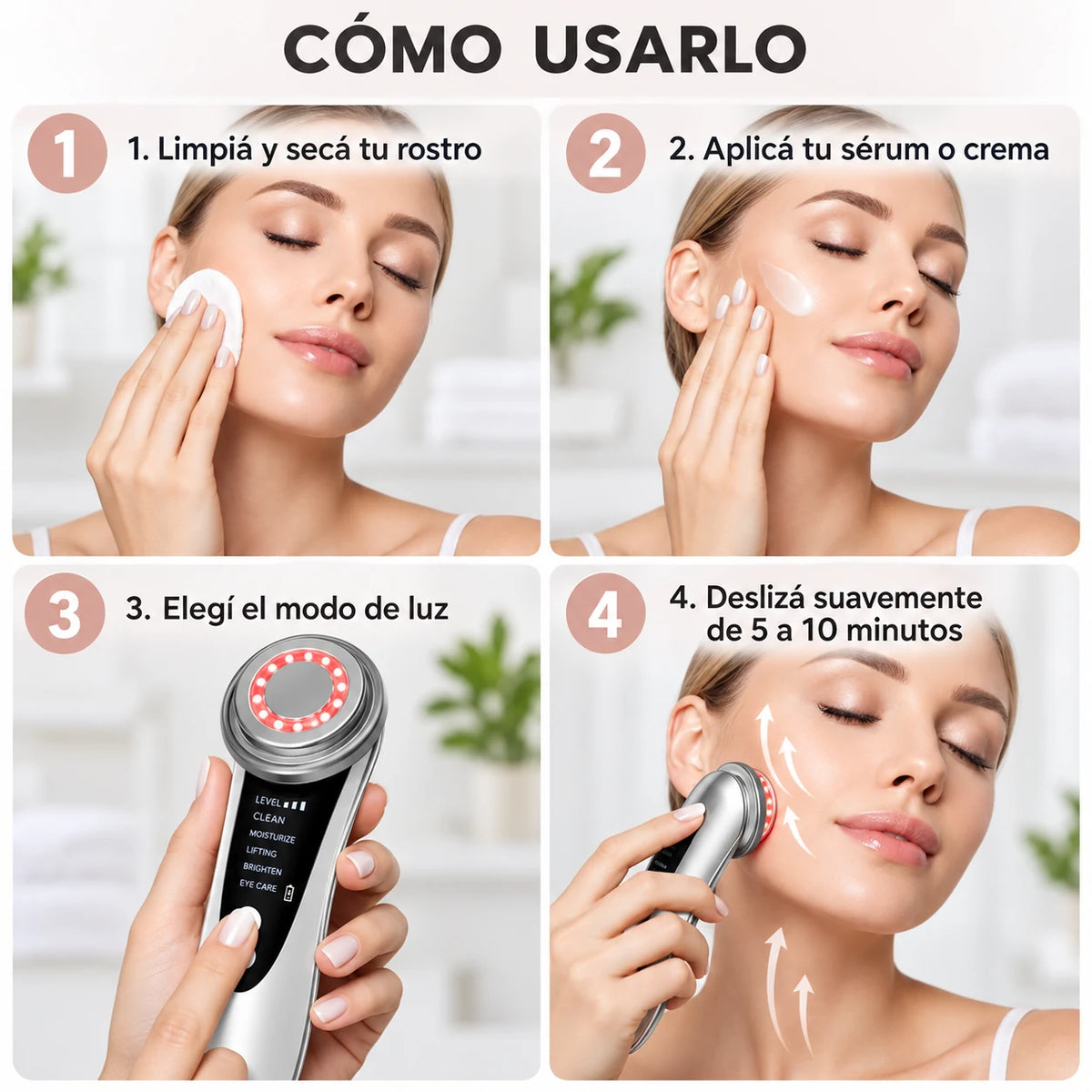 Cómo usar el masajeador facial LED en cuatro pasos