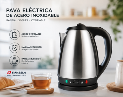 Pava Eléctrica de Acero Inoxidable para Mate y Café - 1.8L