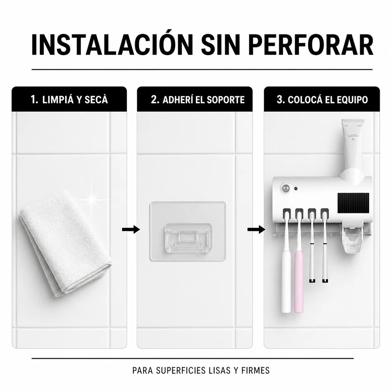 Guía de instalación del porta cepillos sin perforar la pared